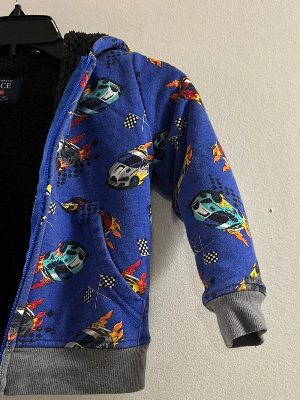 The Children's Place Royal Blue Hooded Zip Jacket with Racing Car Print